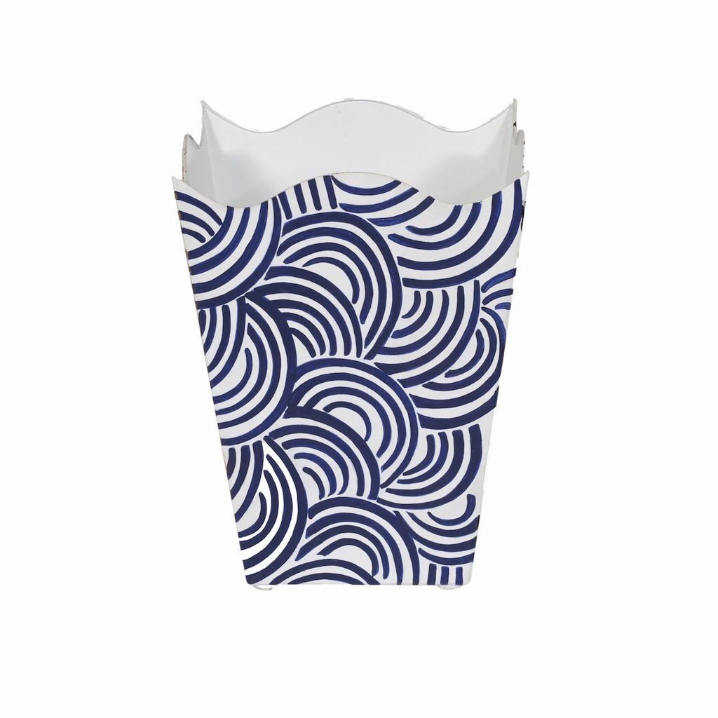 Navy & White Square Wave Top Wastebasket