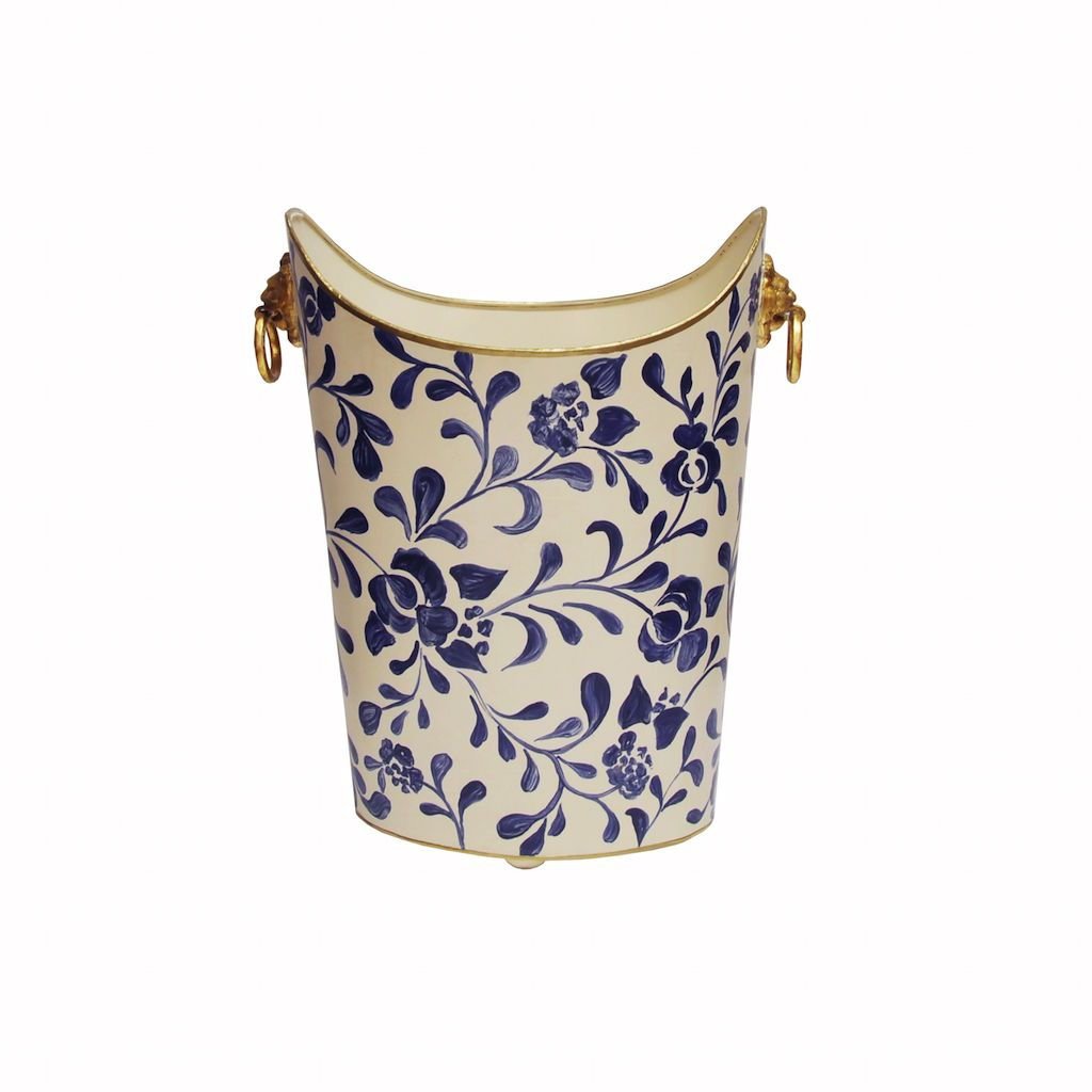 Navy & White Wastebasket with Lion Handles