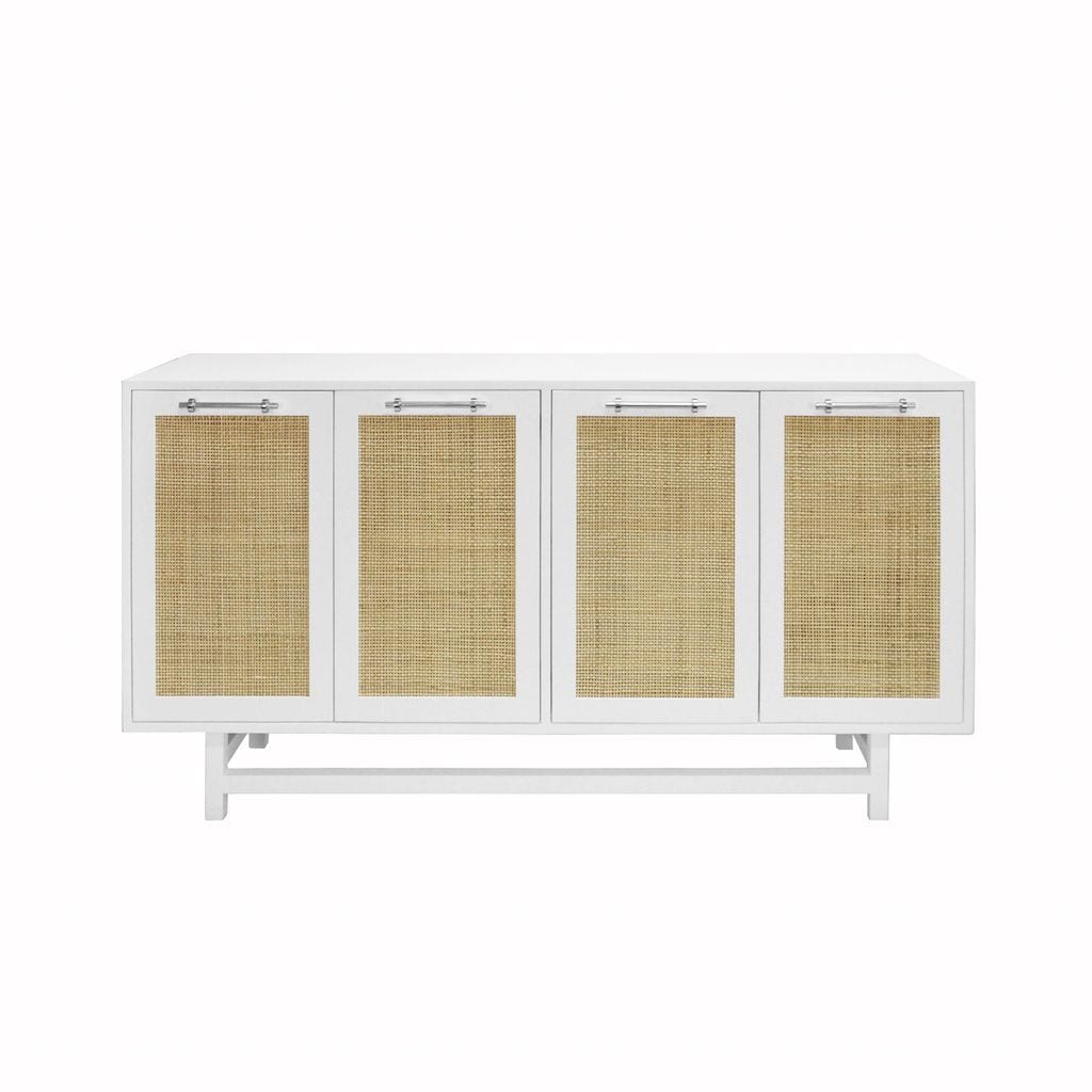 Macon White Cabinet with Cane Doors & Nickel Hardware