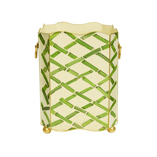 Green Bamboo Square Wastebasket with Lion Handles
