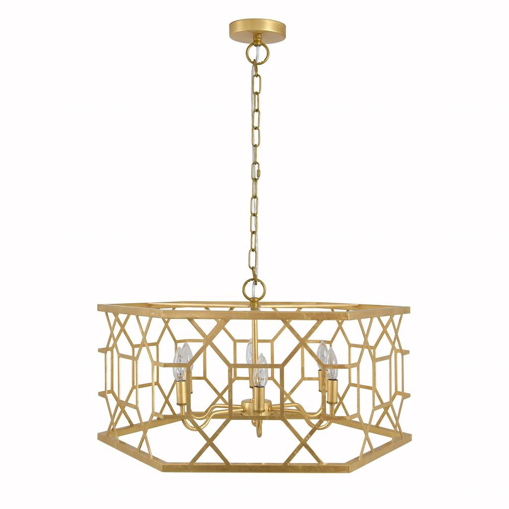 Kirby Gold Hexagon Pendant Light with Geometric Pattern