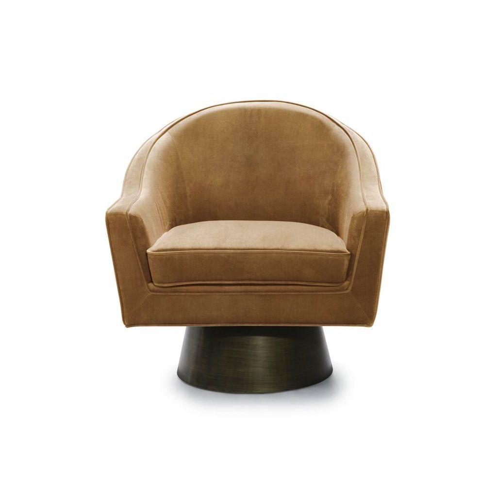 Dominic Camel Velvet & Bronze Swivel Chair