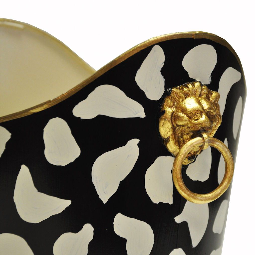 Black & Cream Wastebasket with Lion Handles