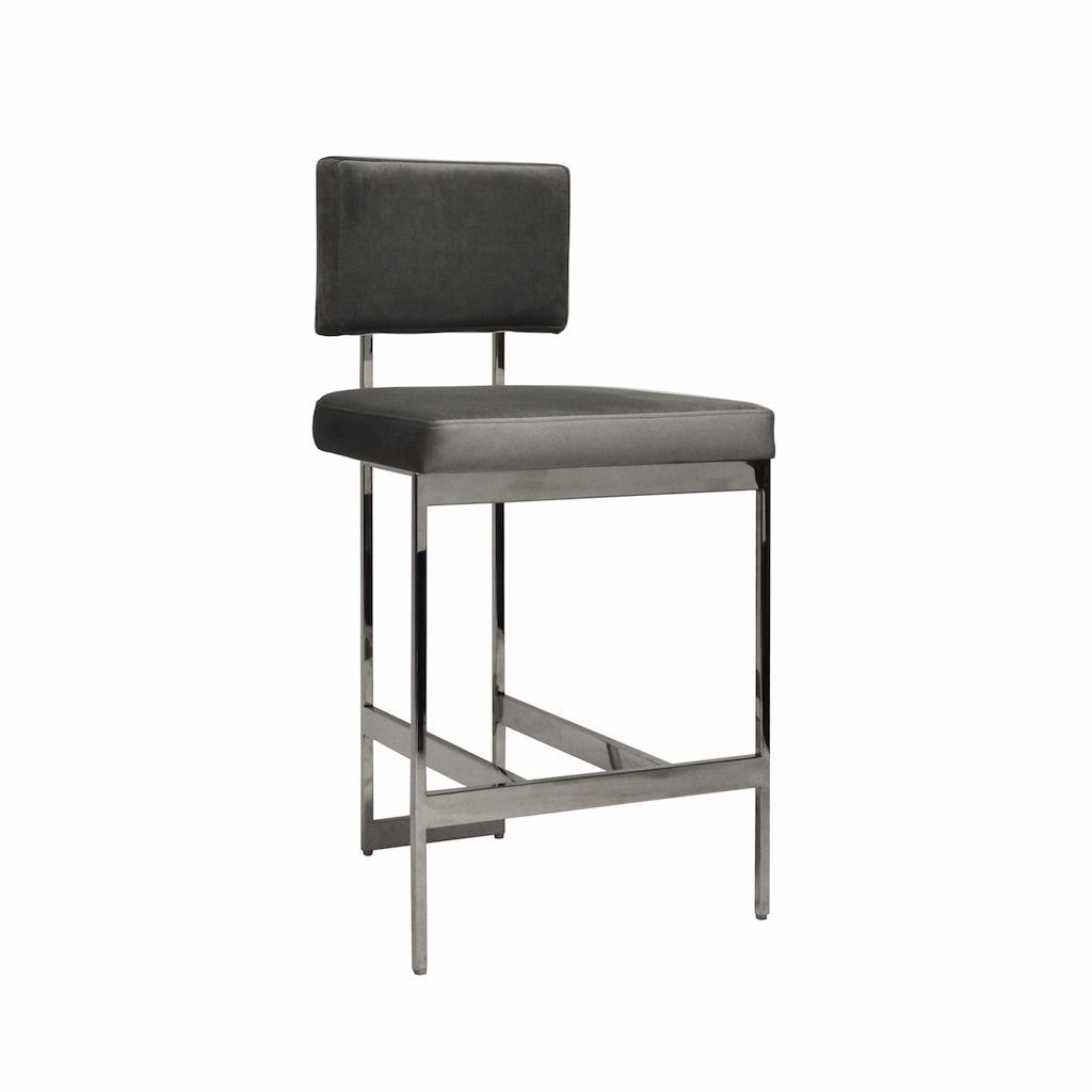 Baylor Nickel & Grey Velvet Counter Stool