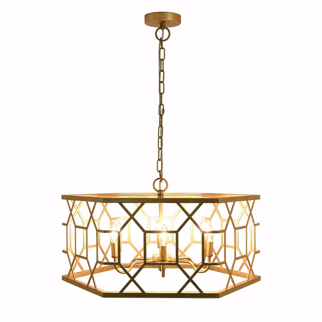 Kirby Gold Hexagon Pendant Light with Geometric Pattern