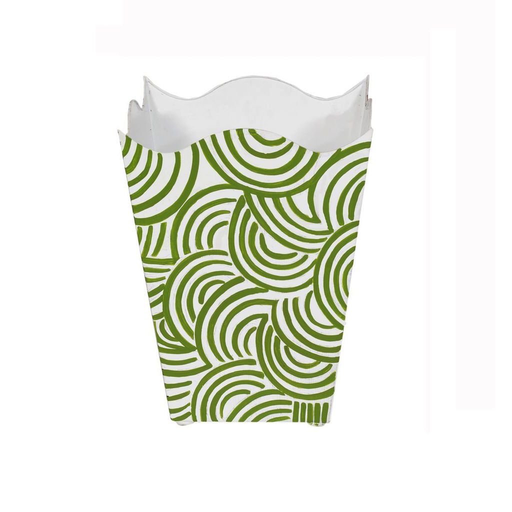 Green & White Square Wave Top Wastebasket