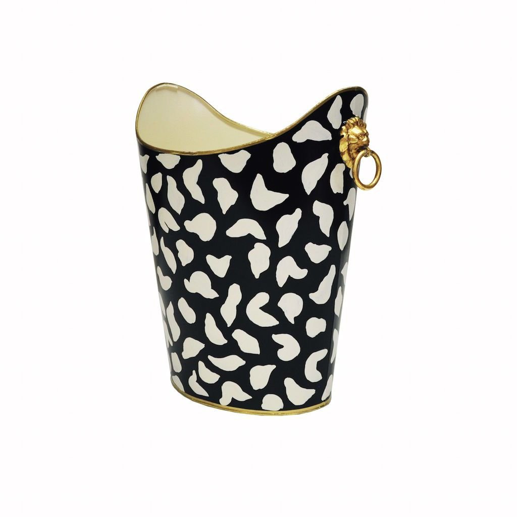 Black & Cream Wastebasket with Lion Handles