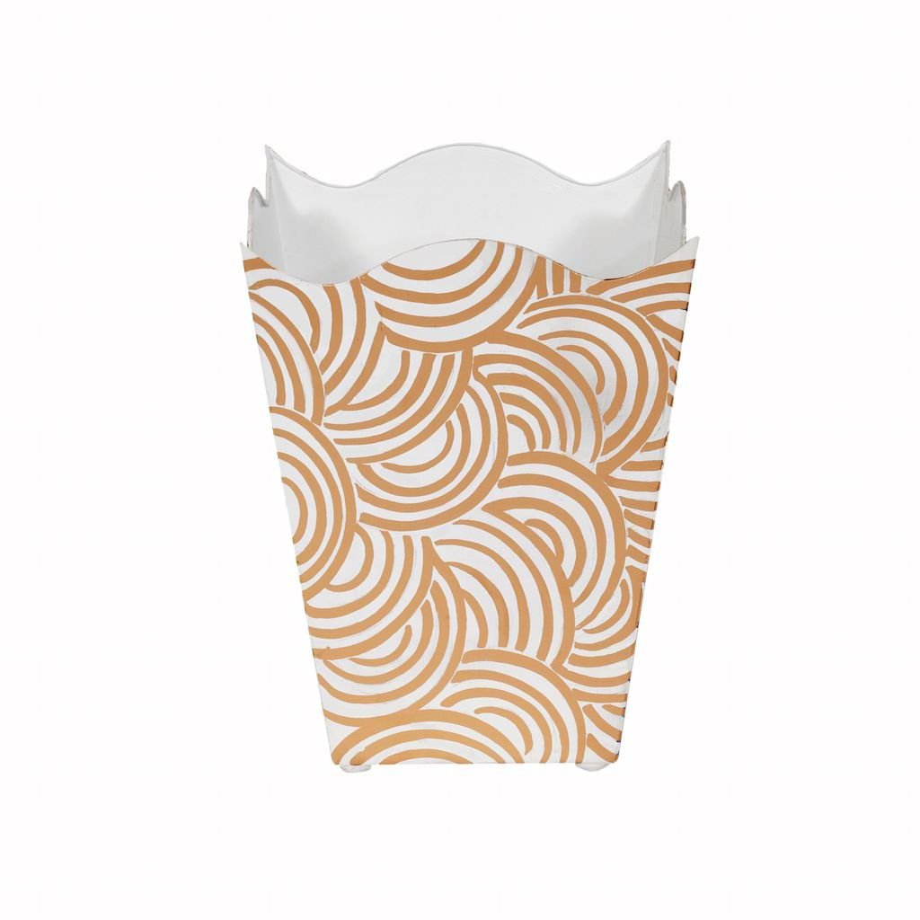 Gold & White Square Wave Top Wastebasket