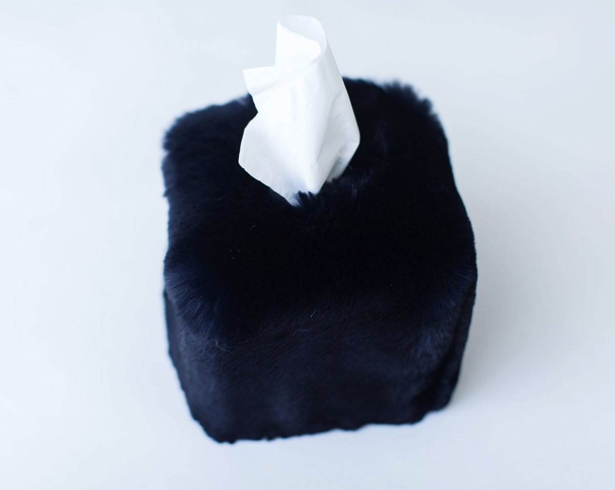 Navy Faux Fur Tissue Box Cover by Evelyne Prélonge
