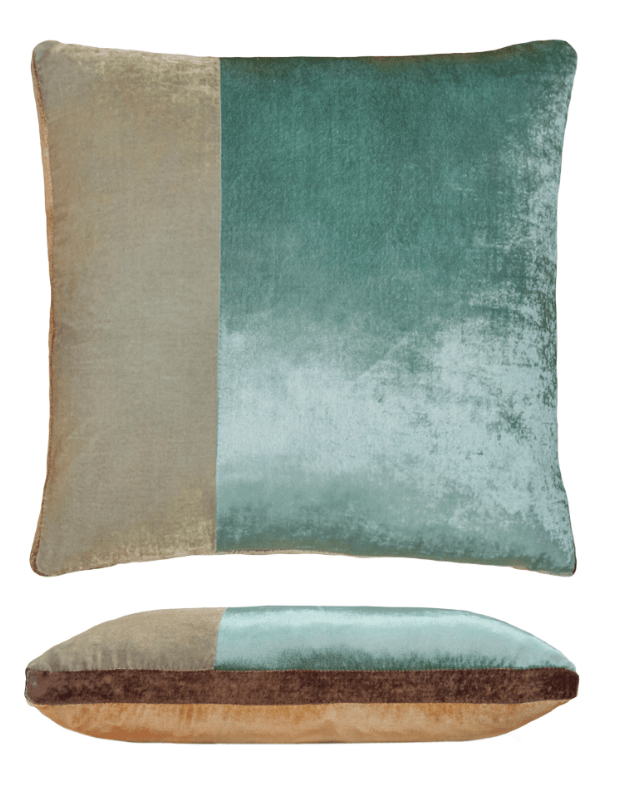 Gold Beige Velvet Color Block Pillow by Kevin O'Brien Studio