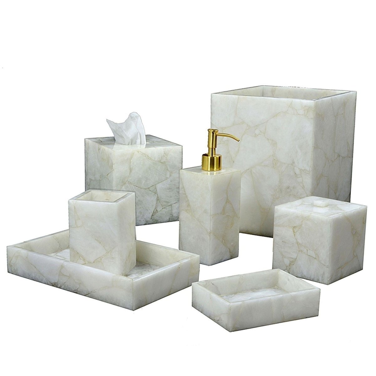 Taj Milky White Quartz Bath Accessories by Mike + Ally