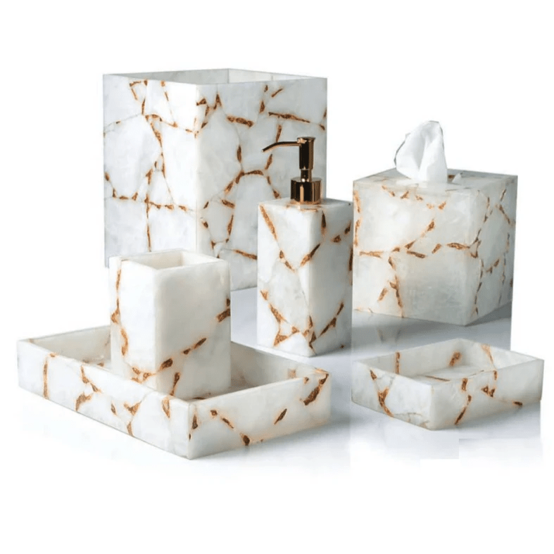 Taj Milk Quartz & Gold Bath Accessories by Mike + Ally