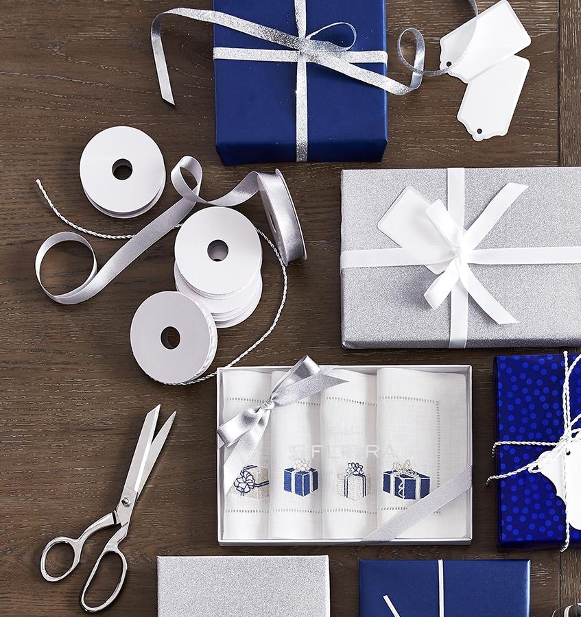 Blue & Silver Gifts Cocktail Napkins by Sferra