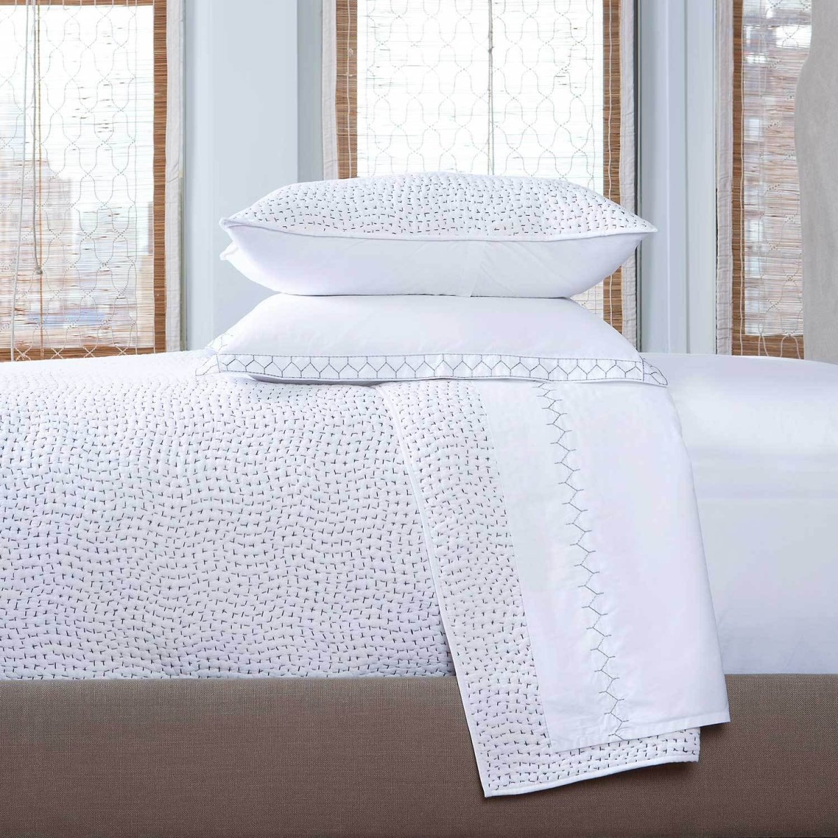 Hand Stitched Gray Quilted Coverlets by John Robshaw