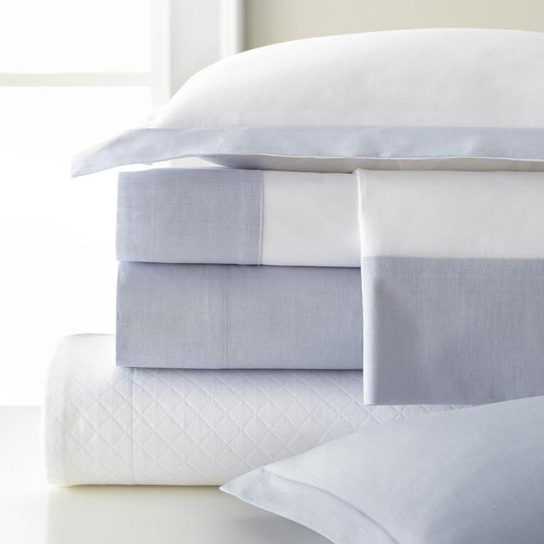 White Percale w/ Positano Chambray Flange Bedding