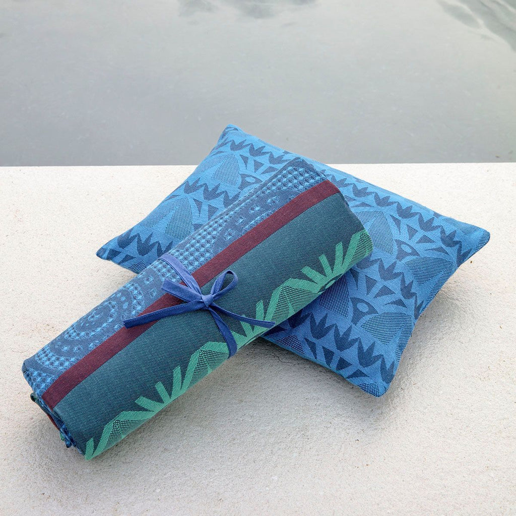 Holi Sapphire Outdoor Pillow by Le Jacquard Français