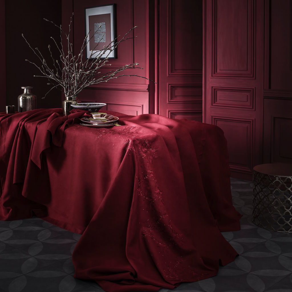 Saisons Cranberry Tablecloth by Alexandre Turpault