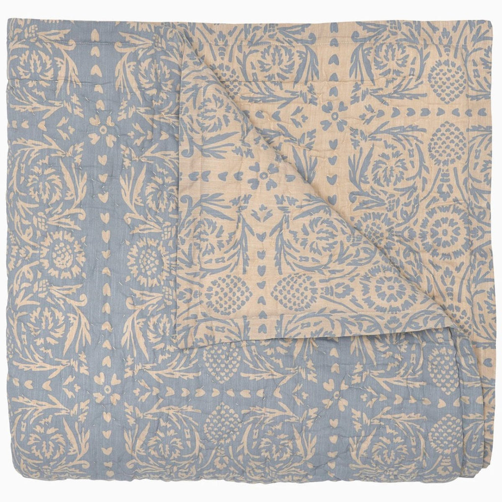 Raisa Slate Cotton Chambray Reversible Quilts by John Robshaw