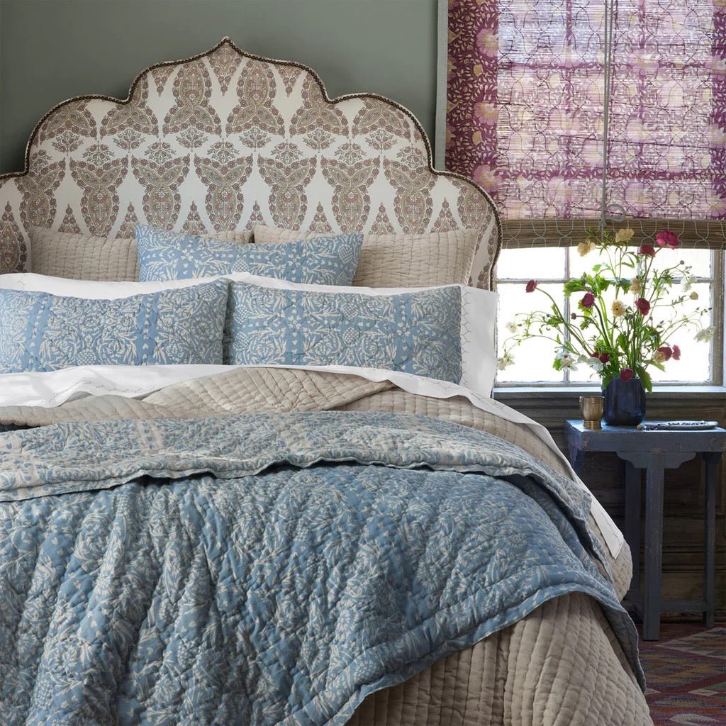 Raisa Slate Cotton Chambray Reversible Quilts by John Robshaw