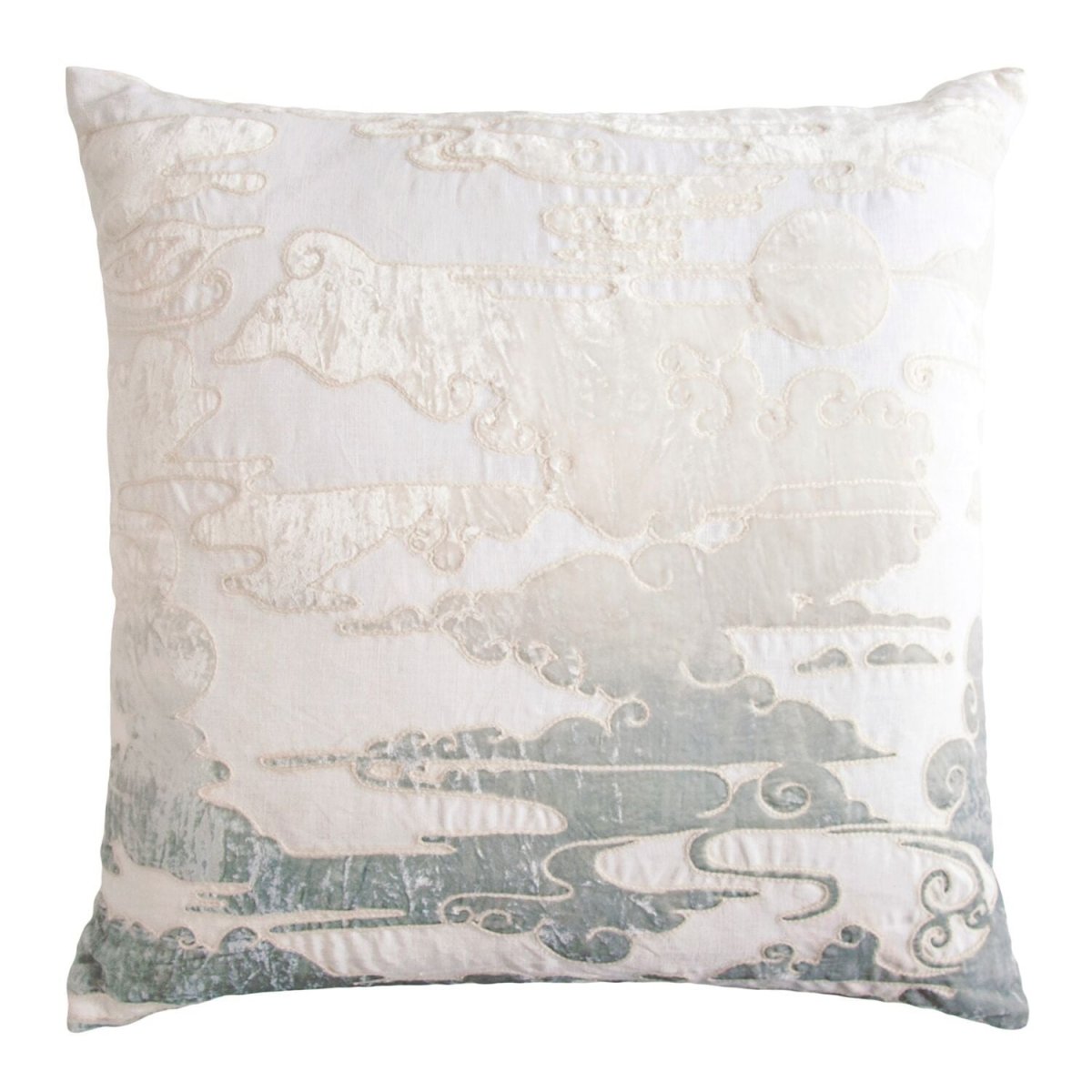 Sage & White Clouds Velvet Appliqué Pillow