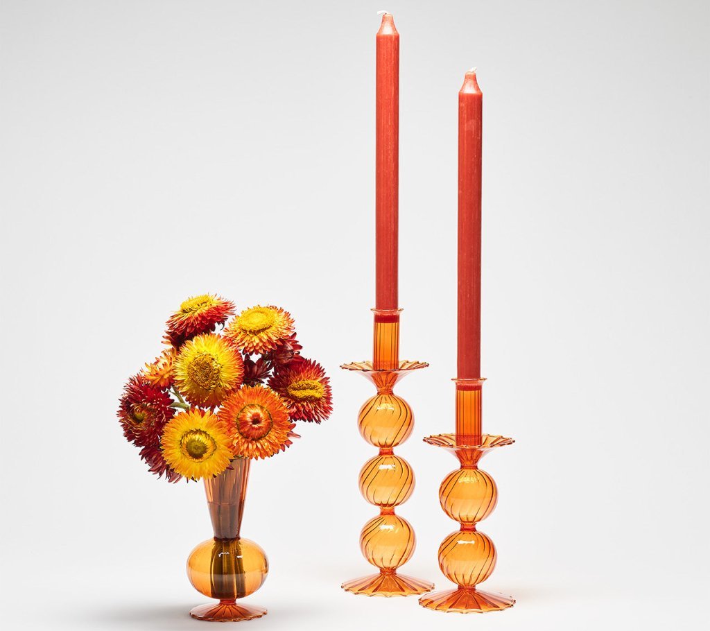 Bella Short Candle Holder in Amber Set of 2 by Kim Seybert