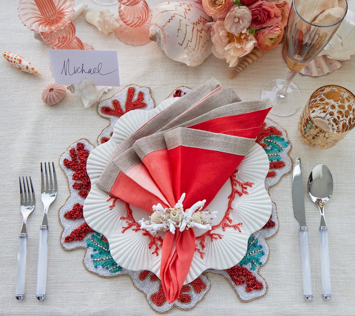 Dip Dye Napkin in Coral & Salmon Set of 4 by Kim Seybert