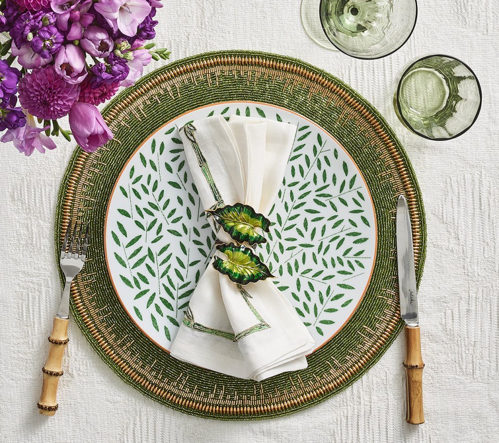 Enamor Placemat in Green & Gold Set of 4 by Kim Seybert