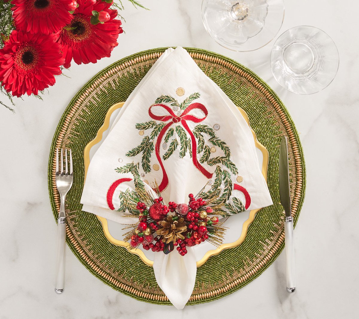 Enamor Placemat in Green & Gold Set of 4 by Kim Seybert