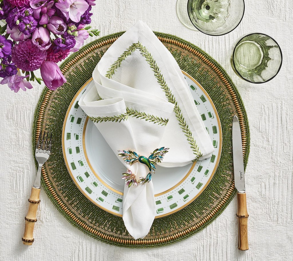 Enamor Placemat in Green & Gold Set of 4 by Kim Seybert