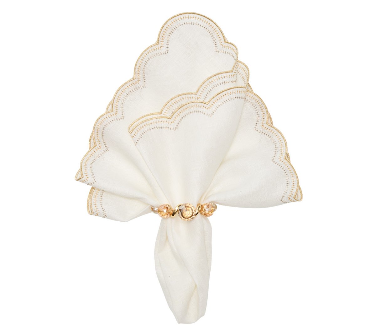 Lune Napkin in White, Gold & Silver, Set of 4 by Kim Seybert