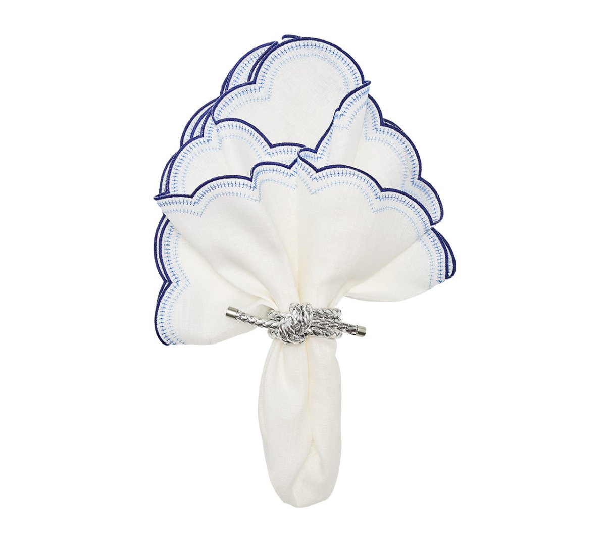 Lune Napkin in White & Navy, Set of 4 by Kim Seybert