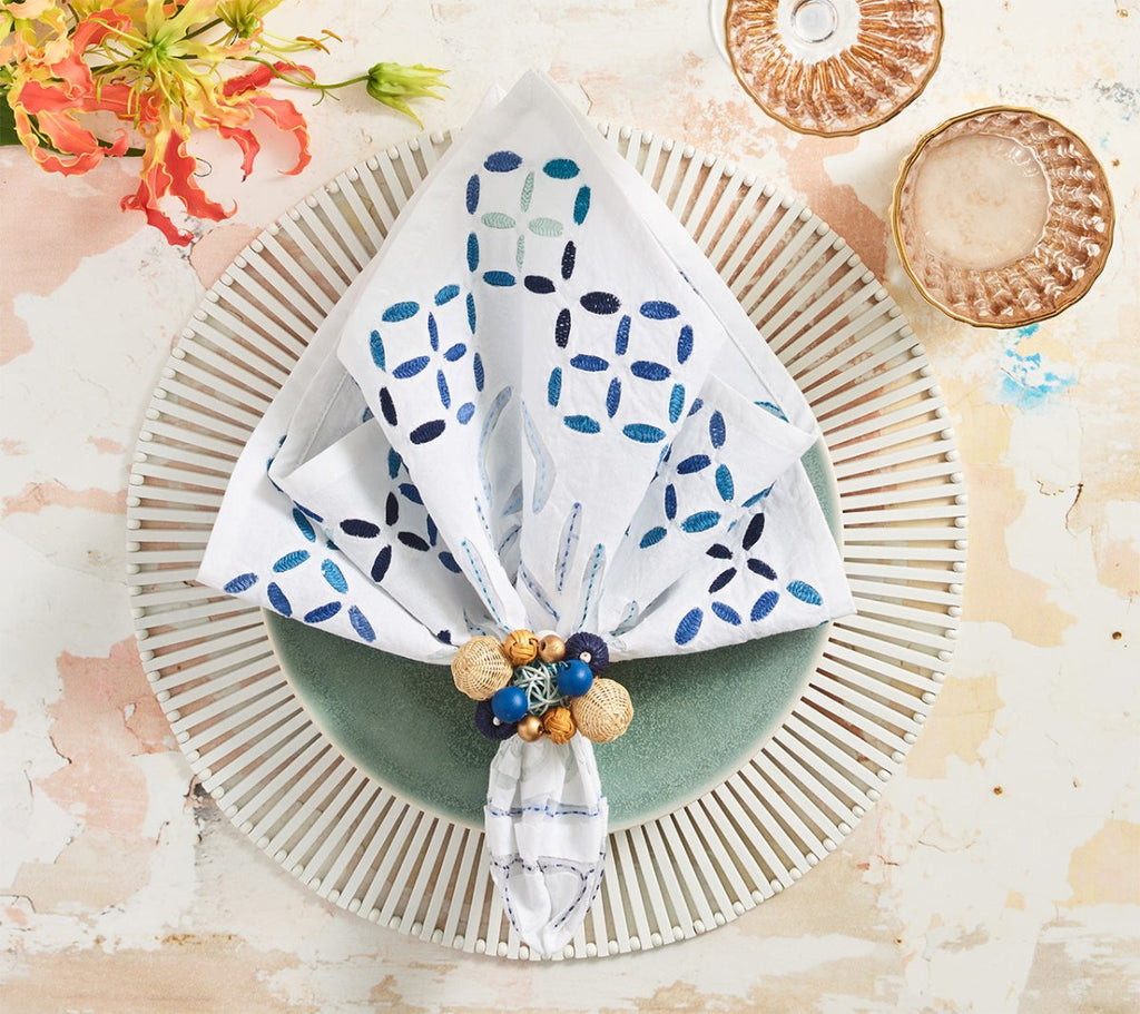 Malta Napkin in White & Blue by Kim Seybert