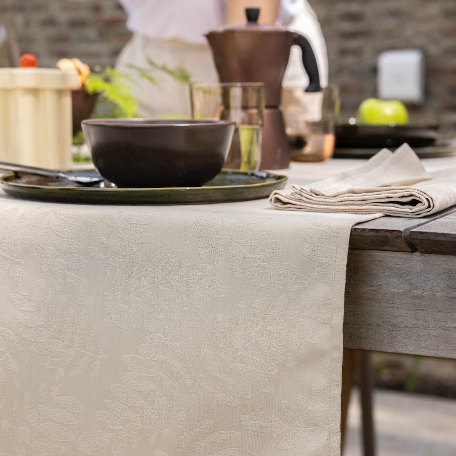 Vegetal Mood Beige Tablecloth By Le Jacquard Francais