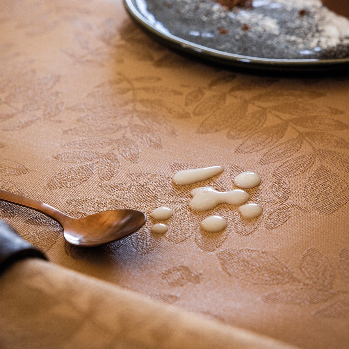 Vegetal Mood Brown Tablecloth By Le Jacquard Francais