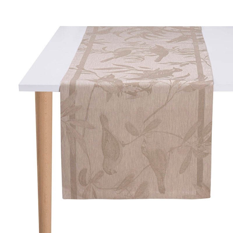 Voliere Beige Table Linens by Le Jacquard Francais