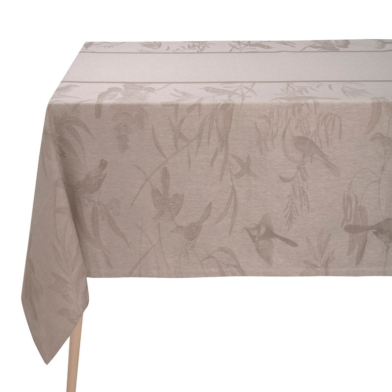 Voliere Beige Table Linens by Le Jacquard Francais