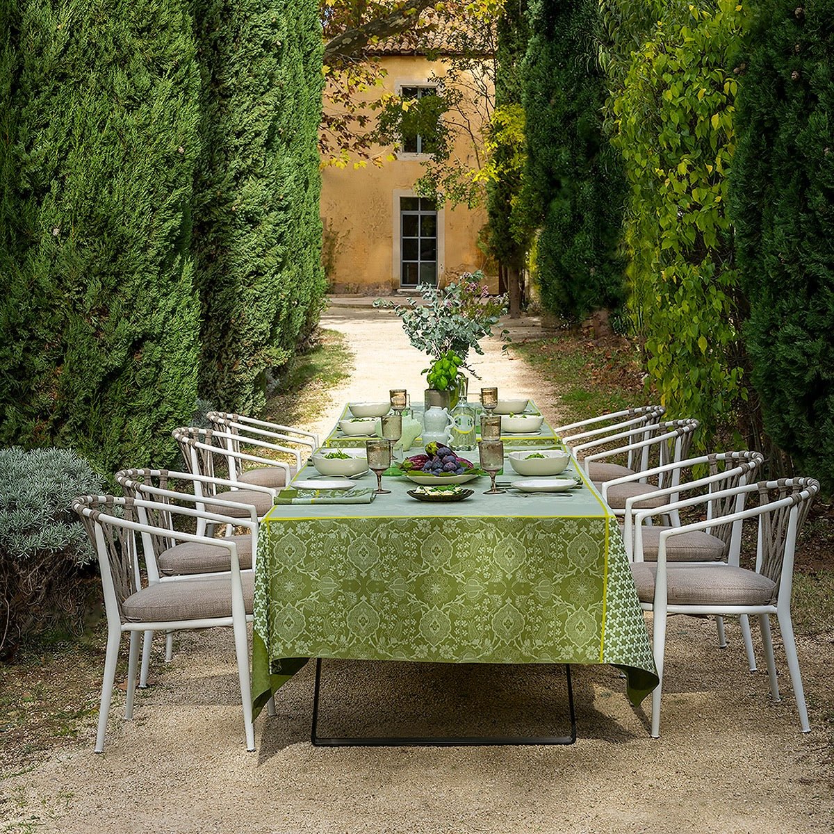 Voyage Iconique Green Tablecloth By Le Jacquard Francais