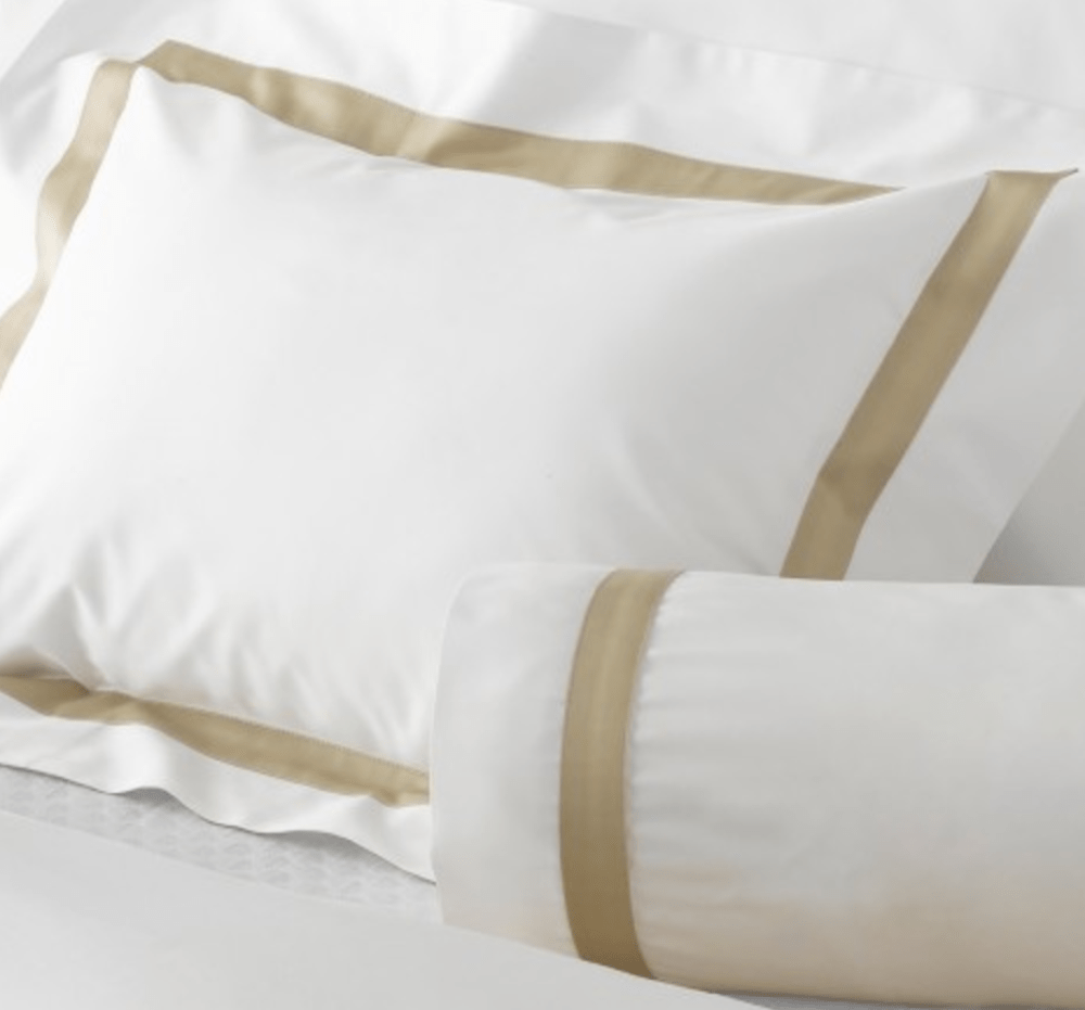 Lowell Champagne on White Bedding by Matouk