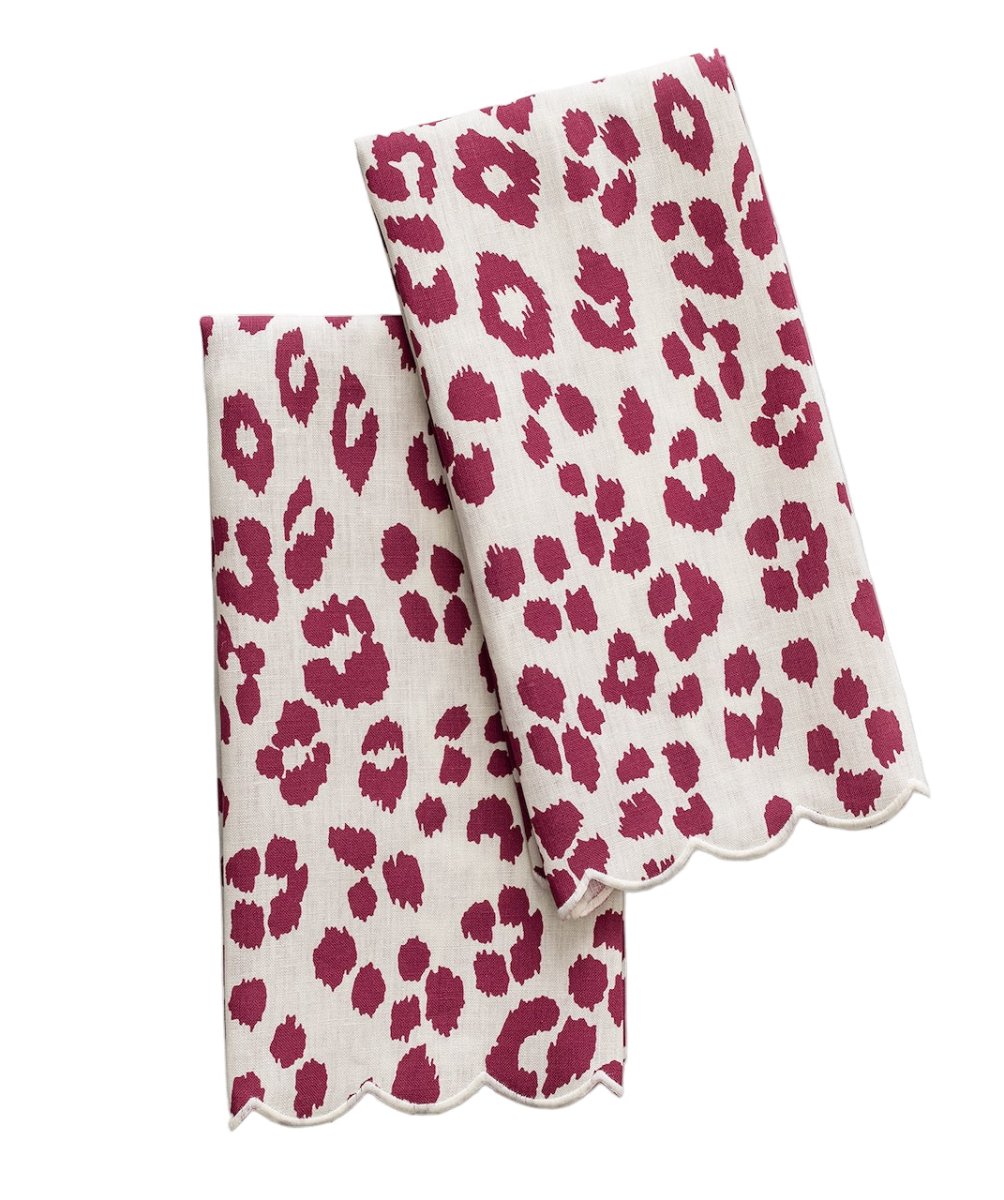 Iconic Leopard Crimson Guest Towels by Matouk Schumacher