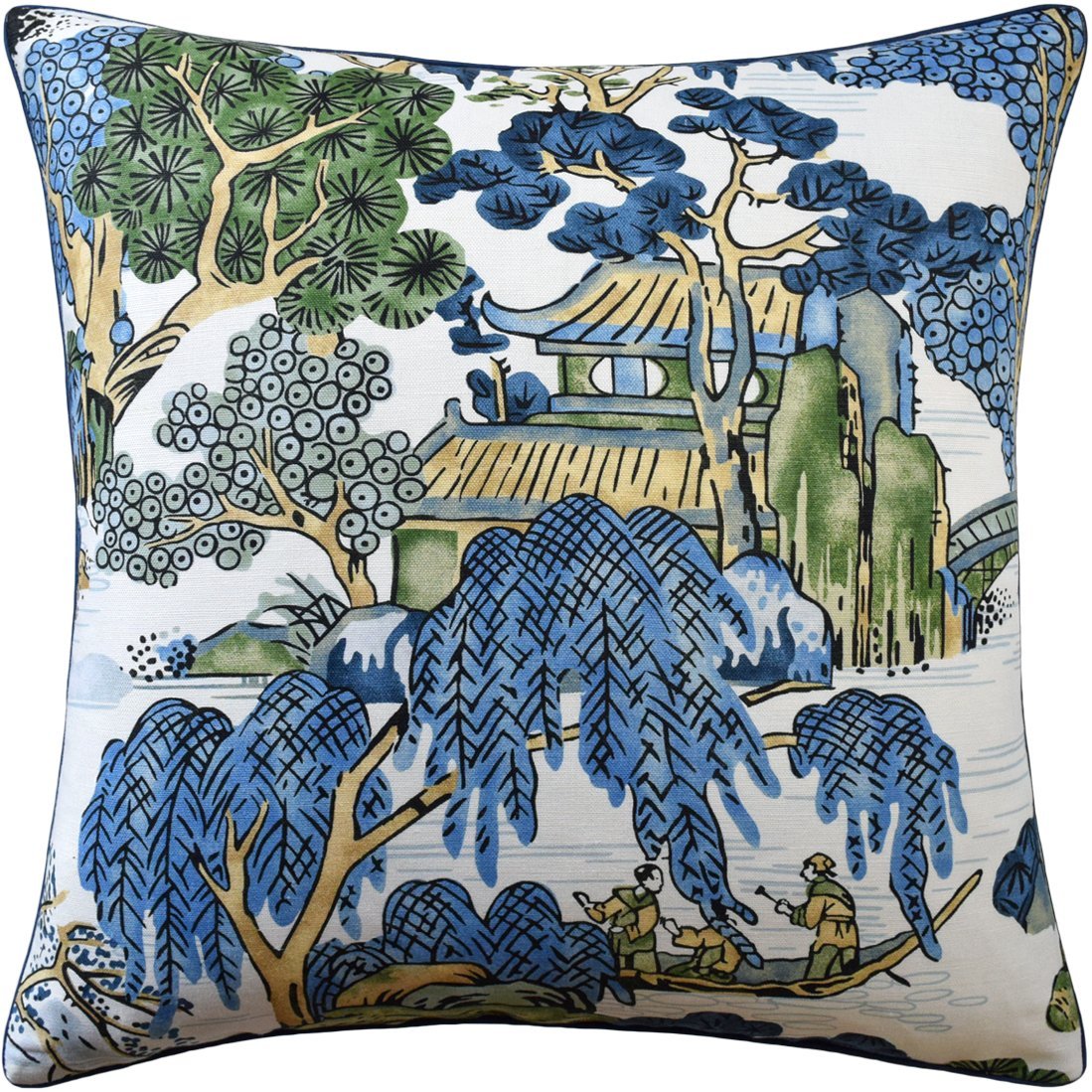 Asian Scenic Blue and Green Pillow