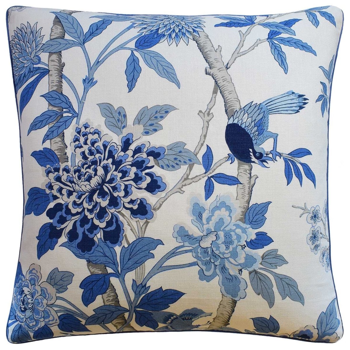 Hydrangea Bird Blue Decorative Pillow Ryan Studio