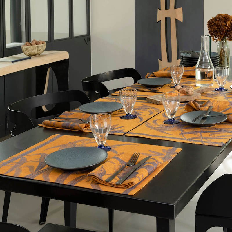 Voliere Blue Table Linens by Le Jacquard Francais