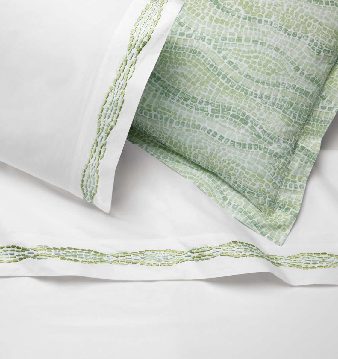 Cobblestones White and Green Bed Sheets by Sferra