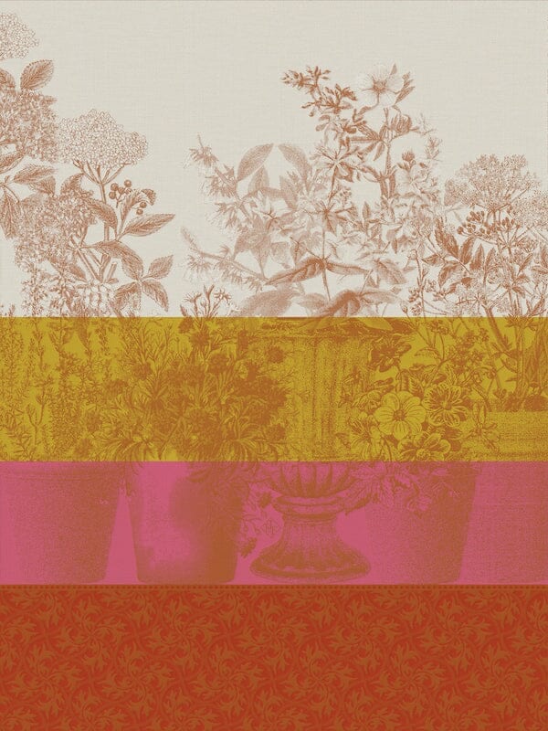 Floraison rayé pink tea towel by Le Jacquard Français
