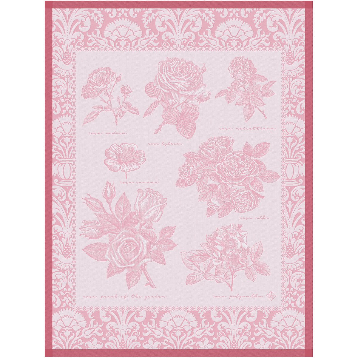 Jardin Des Roses Pink Tea Towel by Le Jacquard Français