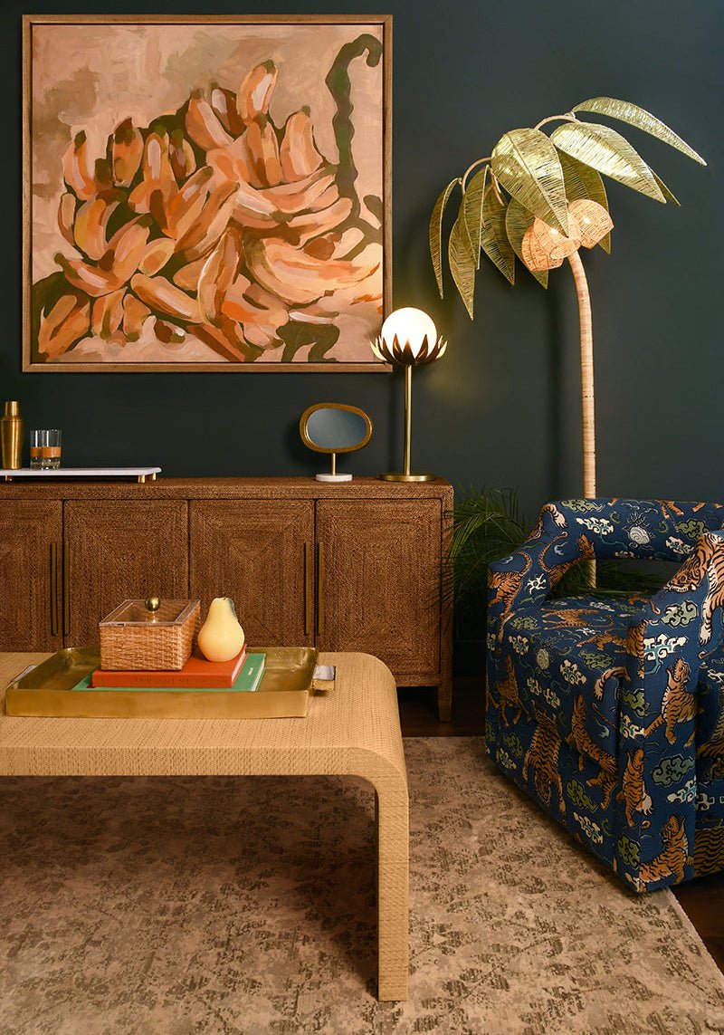 Coco Green And Natural Paper Raffia Floor Lamp by Worlds Away