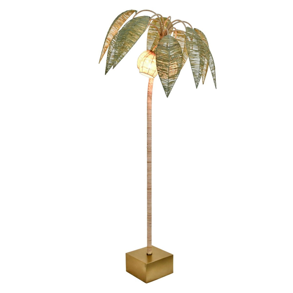 Coco Green And Natural Paper Raffia Floor Lamp by Worlds Away