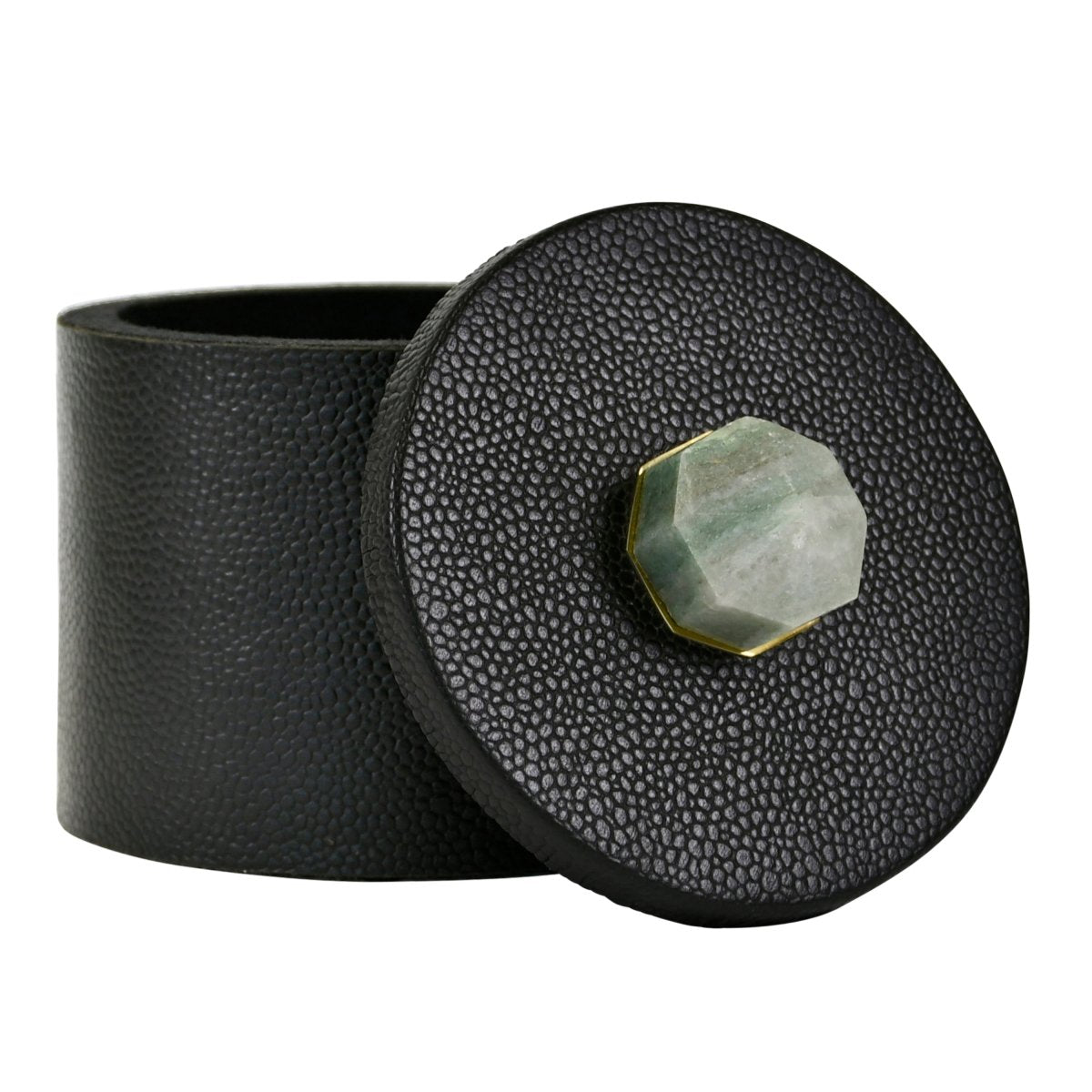 Marlene Round Black Faux Leather Container by Worlds Away