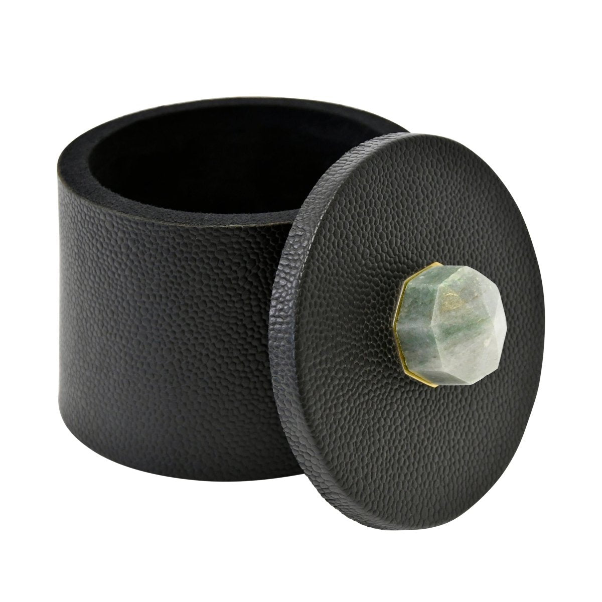 Marlene Round Black Faux Leather Container by Worlds Away