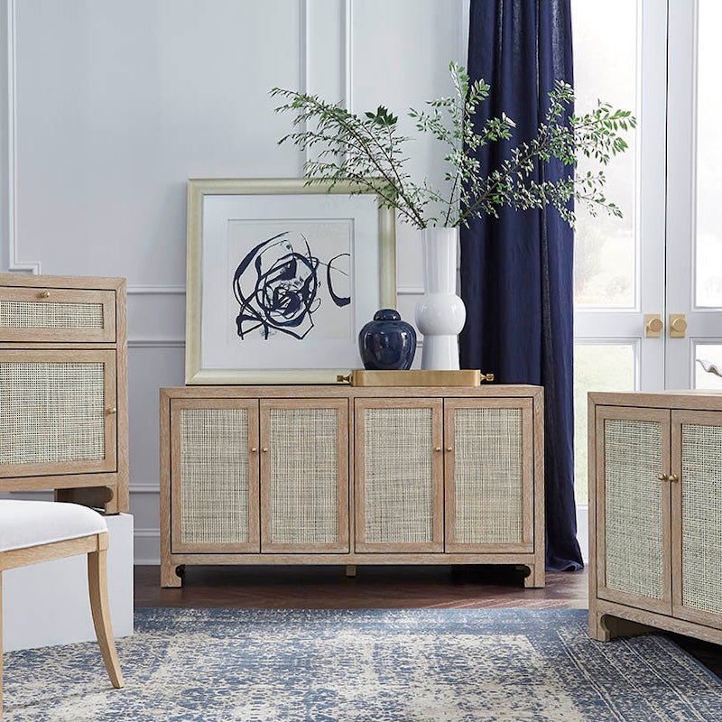 Sofia Cerused Oak & Cane Cabinet by Worlds Away
